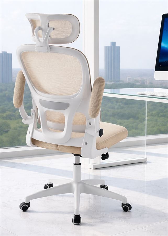 כסא מנהלים עם משענת גב וידיות מתכווננות דגם XP-40 צבע בז' לבן במכירה מוקדמת 14 ימי עסקים