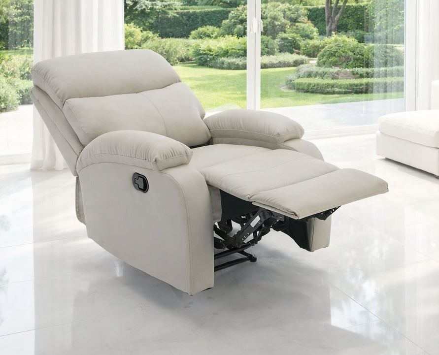 כורסת טלוויזיה מרופדת עם ריקליינר דגם Austin צבע אפור בז' ***במכירה מוקדמת 30 ימי עסקים