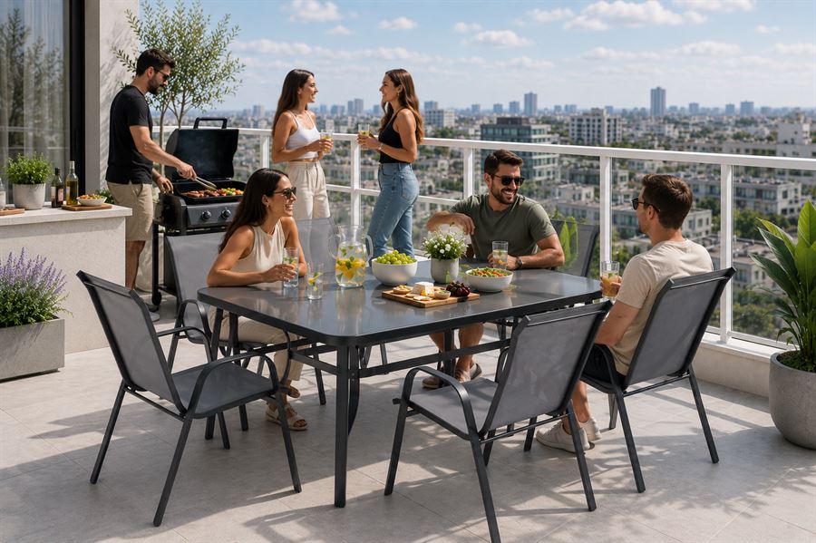 שולחן לפינת אוכל + סט 6 כסאות לחצר ***במכירה מוקדמת 45 ימי עסקים