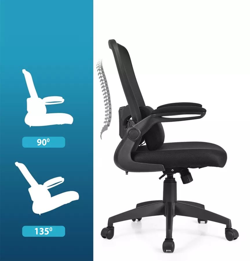 כסא מנהלים יוקרתי במכירה מוקדמת 21 ימי עסקים עם ידיות מתכוננות וכרית תמיכה לגב דגם TPX-20 צבע שחור