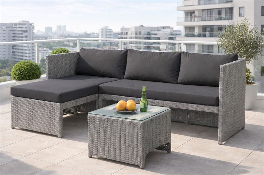 מערכת ישיבה פינתית לחצר דגם PHLIADELPHIA צבע אפור במכירה מוקדמת 45 ימי עסקים