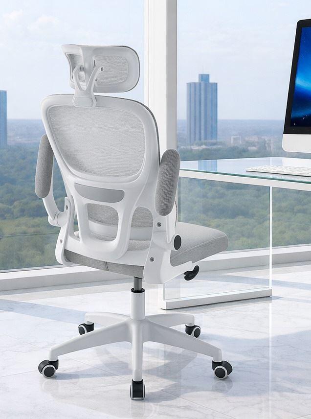 כסא מנהלים עם משענת גב וידיות מתכווננות דגם XP-40 צבע אפור לבן במכירה מוקדמת 14 ימי עסקים
