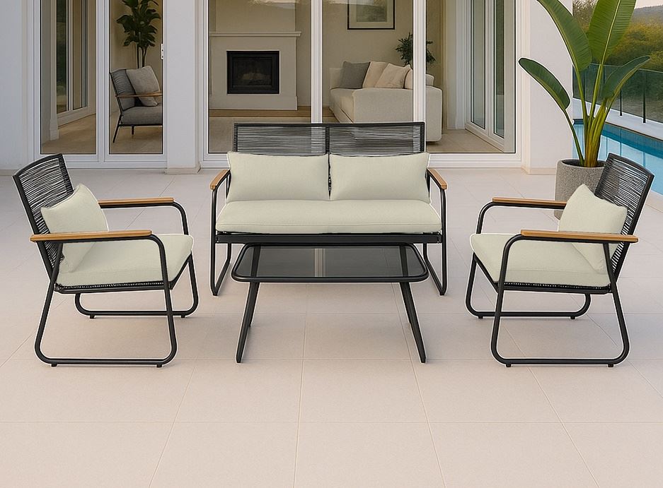 מערכת ישיבה אלגנטית שלושה חלקים ***ללא שולחן*** דגם Valencia צבע בז' מתצוגה ועודפים