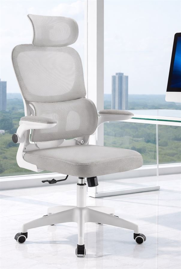 כסא מנהלים עם משענת גב וידיות מתכווננות דגם XP-40 צבע אפור לבן במכירה מוקדמת 14 ימי עסקים