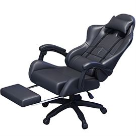 כסא גיימינג איכותי עם הדום נשלף לרגליים דגם PRO13 עם גב גבוה בצבע שחור מתצוגה ועודפים - argoflex