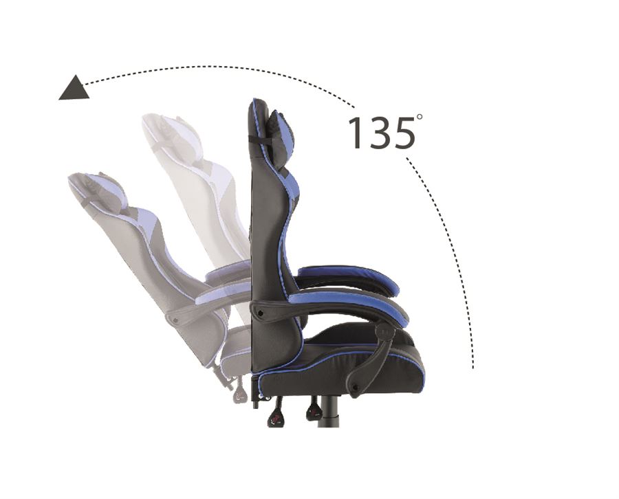 כסא גיימינג עם בסיס מתכת וגב גבוה דגם PRO3 צבע כחול מתצוגה ועודפים