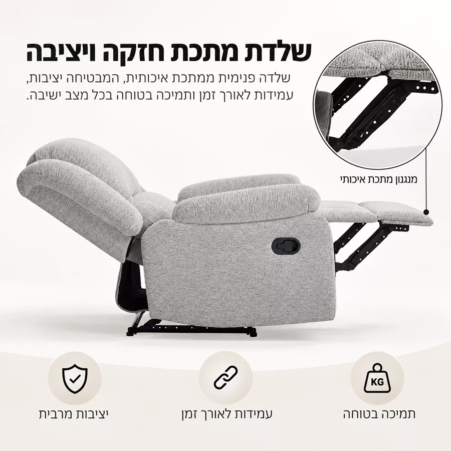 כורסת טלוויזיה ריקליינר דגם COMFORT צבע אפור כהה ***במכירה מוקדמת 30 ימי עסקים