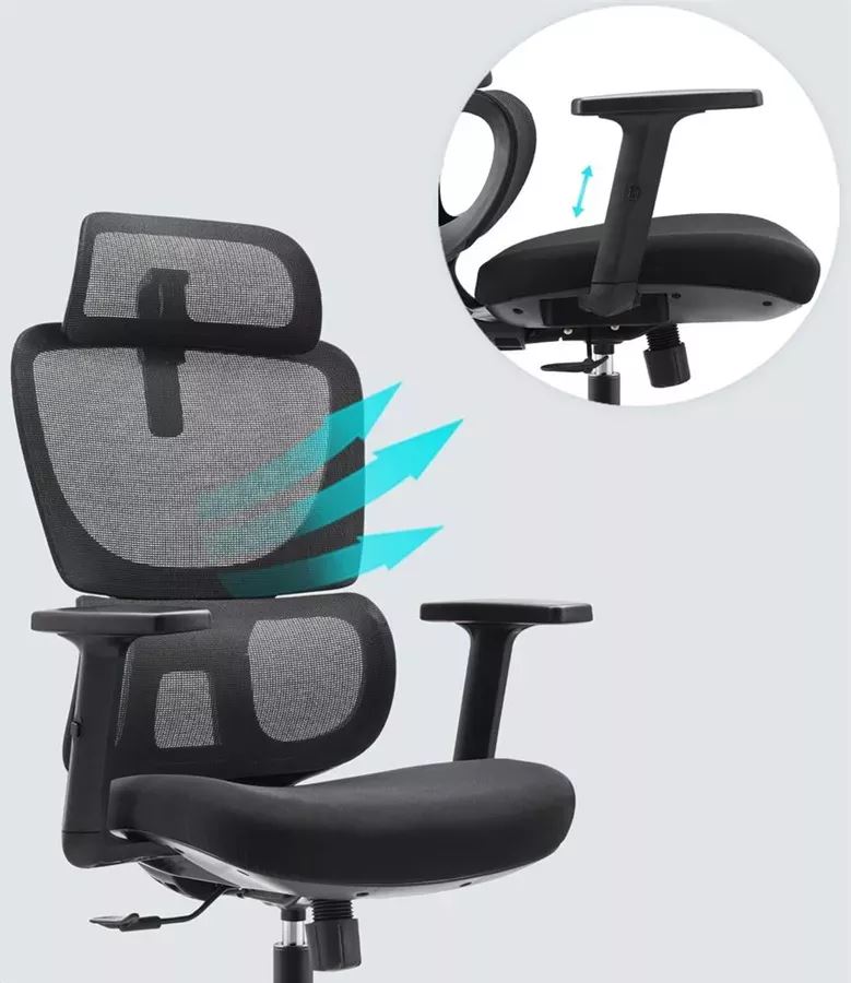 כסא מנהלים עם כרית תמיכה וידיות מתכווננות דגם XP-10 ****ללא אריזה מקורית