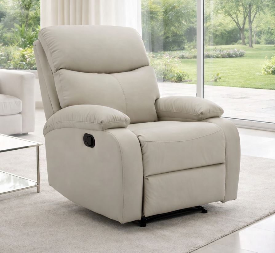 כורסת טלוויזיה מרופדת עם ריקליינר דגם Austin צבע אפור בז' ***במכירה מוקדמת 30 ימי עסקים