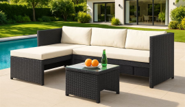 מערכת ישיבה פינתית לחצר דגם SANTA MONICA צבע שחור במכירה מוקדמת 45 ימי עסקים - argoflex