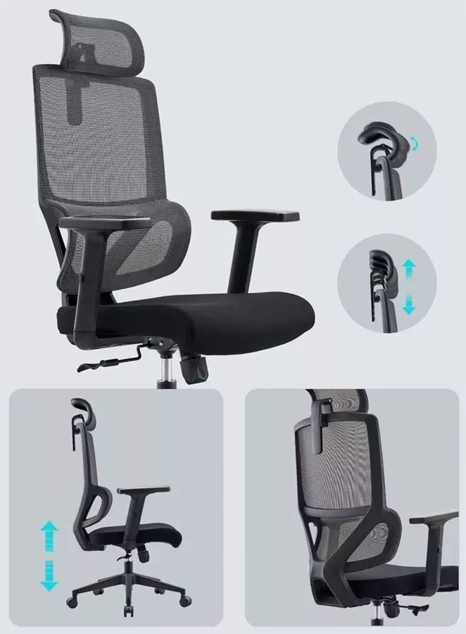 כסא מנהלים גבוה עם כרית תמיכה וידיות מתכווננות דגם XP-8 ****ללא אריזה מקורית